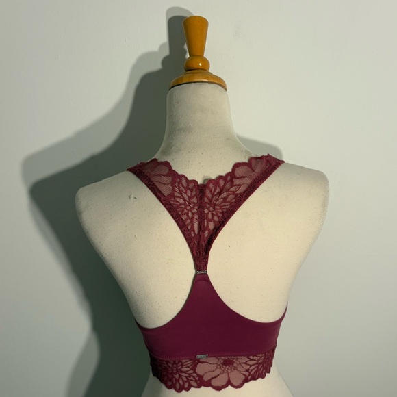 Victorias Secret PINK Womens Bralette Small Burgundy Red Lace Racerback Wireless - Picture 2 of 13